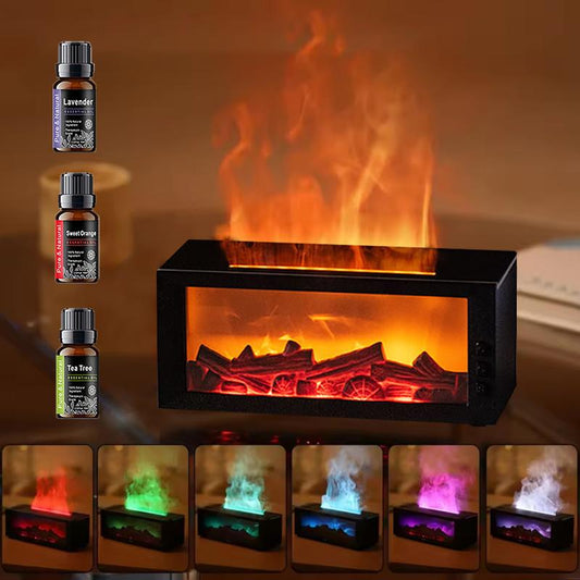 300ml Colorful Flame Humidifier and Aromatherapy Diffuser with Remote Control and Timer for Home and Office Use